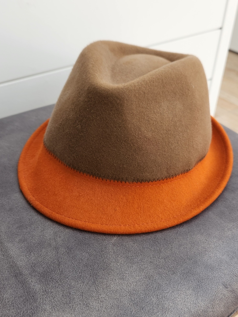 fresh Orange and Brown Felt Fedora Hat